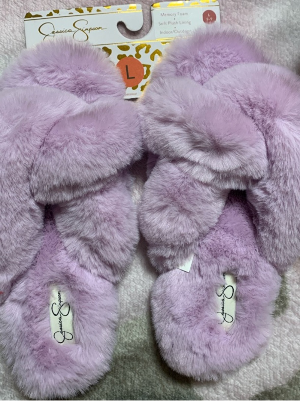 Jessica Simpson Lilac Faux Fur Cross-Band Slippers